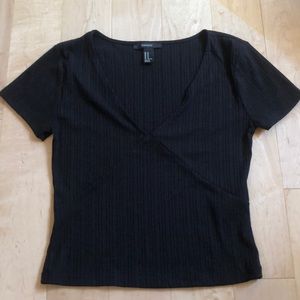 Black Forever 21 V-Neck Top